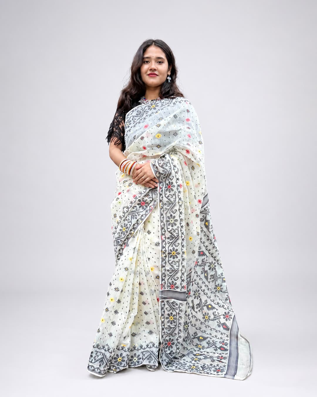 Black-white Half-silk Jamdani